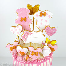 Load image into Gallery viewer, Cookie Decorated Baby Girl Shower Cake