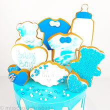 Load image into Gallery viewer, Cookie Decorated Baby Boy Shower Cake