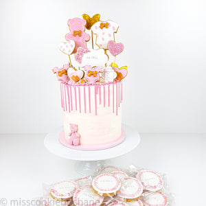 Cookie Decorated Baby Girl Shower Cake
