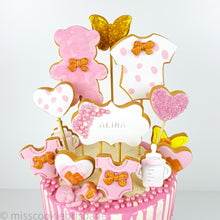 Load image into Gallery viewer, Cookie Decorated Baby Girl Shower Cake
