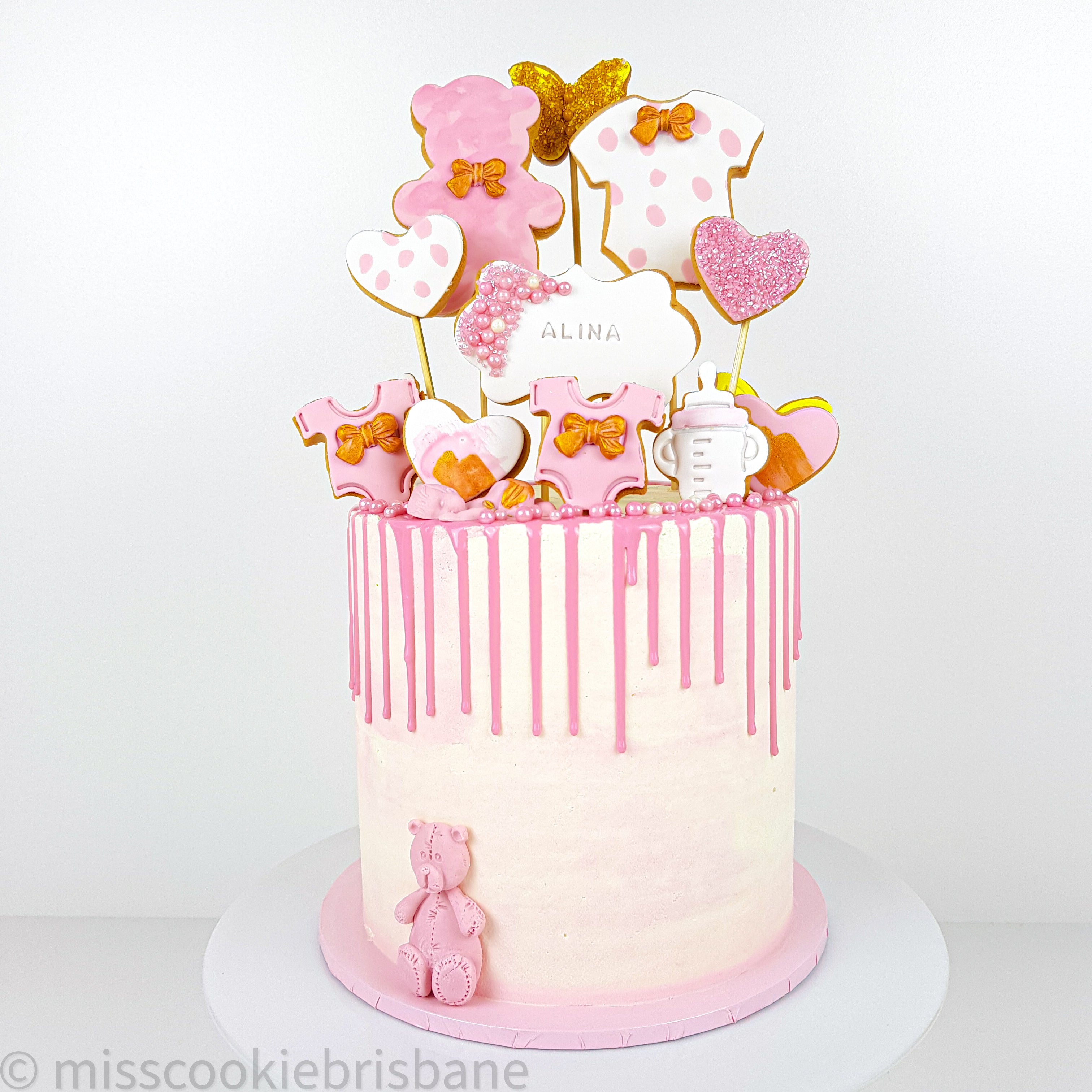 Cookie Decorated Baby Girl Shower Cake – Miss Cookie Brisbane