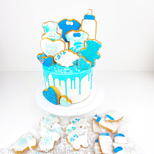 Cookie Decorated Baby Boy Shower Cake