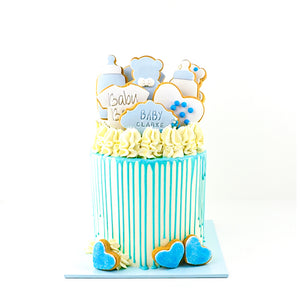 Cookie Decorated Baby Boy Shower Cake