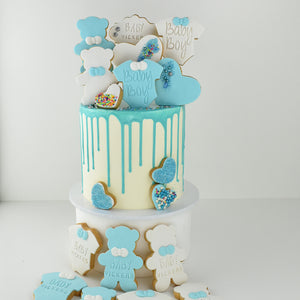 Cookie Decorated Baby Boy Shower Cake