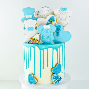 Cookie Decorated Baby Boy Shower Cake