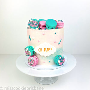 Gender Reveal Cake with Sprinkled Macarons